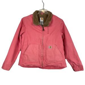 Vintage Carhartt Barn Coat Jacket Womens L Pink Sherbet Sherpa Lined Chore WJ022